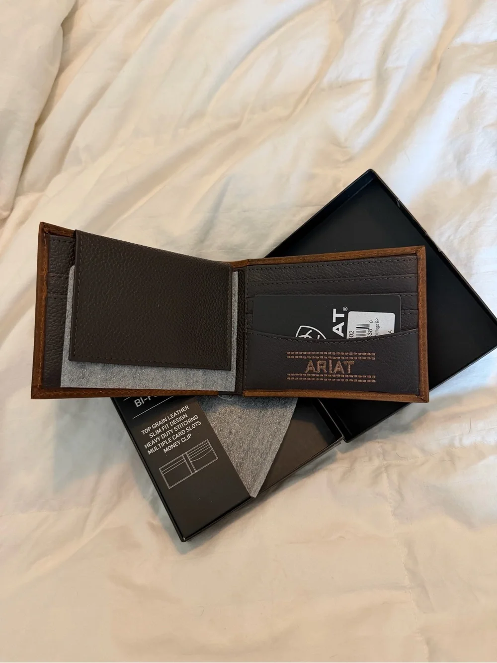 Ariat Distressed Brown Leather Bi-Fold Wallet with Embossed Flag